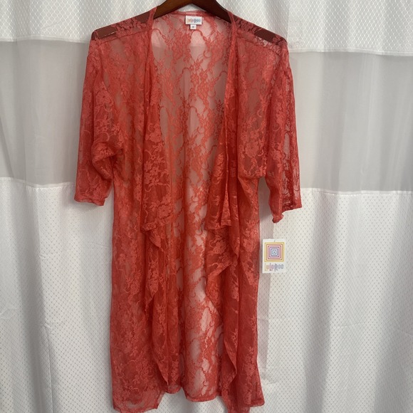 Lularoe Shirley Cardigan Duster Medium NWT Lace Coral Color LR129 - Picture 1 of 6